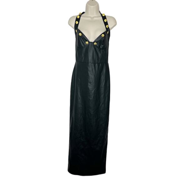 Fashion Nova Dresses & Skirts - Fashion Nova Women’s Black Faux Leather Halter Maxi Dress Size Large NWT